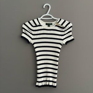 Ralph Lauren Petite Small Black and White Striped Cotton Short Sleeve Tee